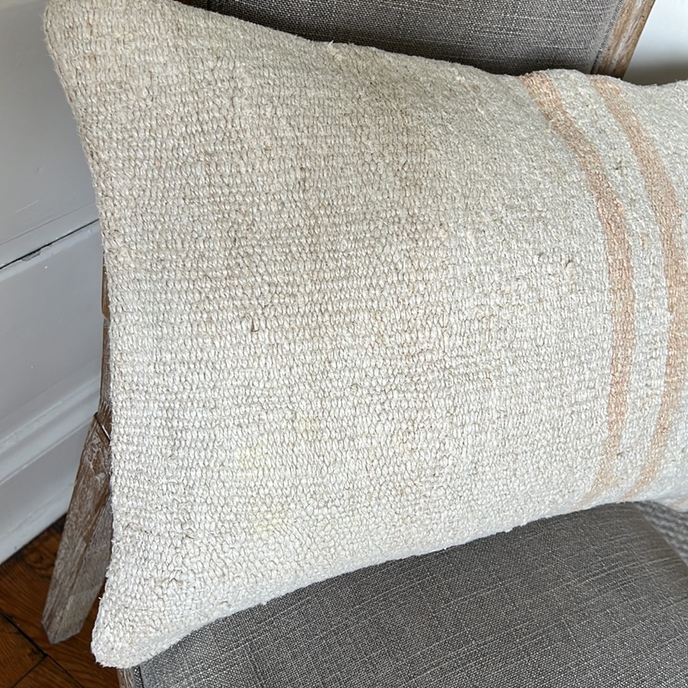 100% authentic vintage light pink peach Turkish hemp rug lumbar pillow cover - Picture 12 of 14